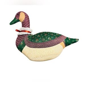 VTG Patchwork Fabric Goose Pillow Handmade 18” Granny Core